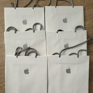 6 Apple Store White Paper Shopping Bags - Rope Handles 8 × 11.25 × 5"
